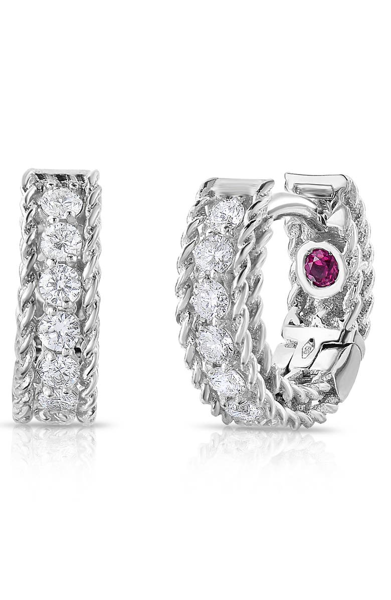 Roberto Coin Roman Barocco Diamond Huggie Hoop Earrings, Main, color,