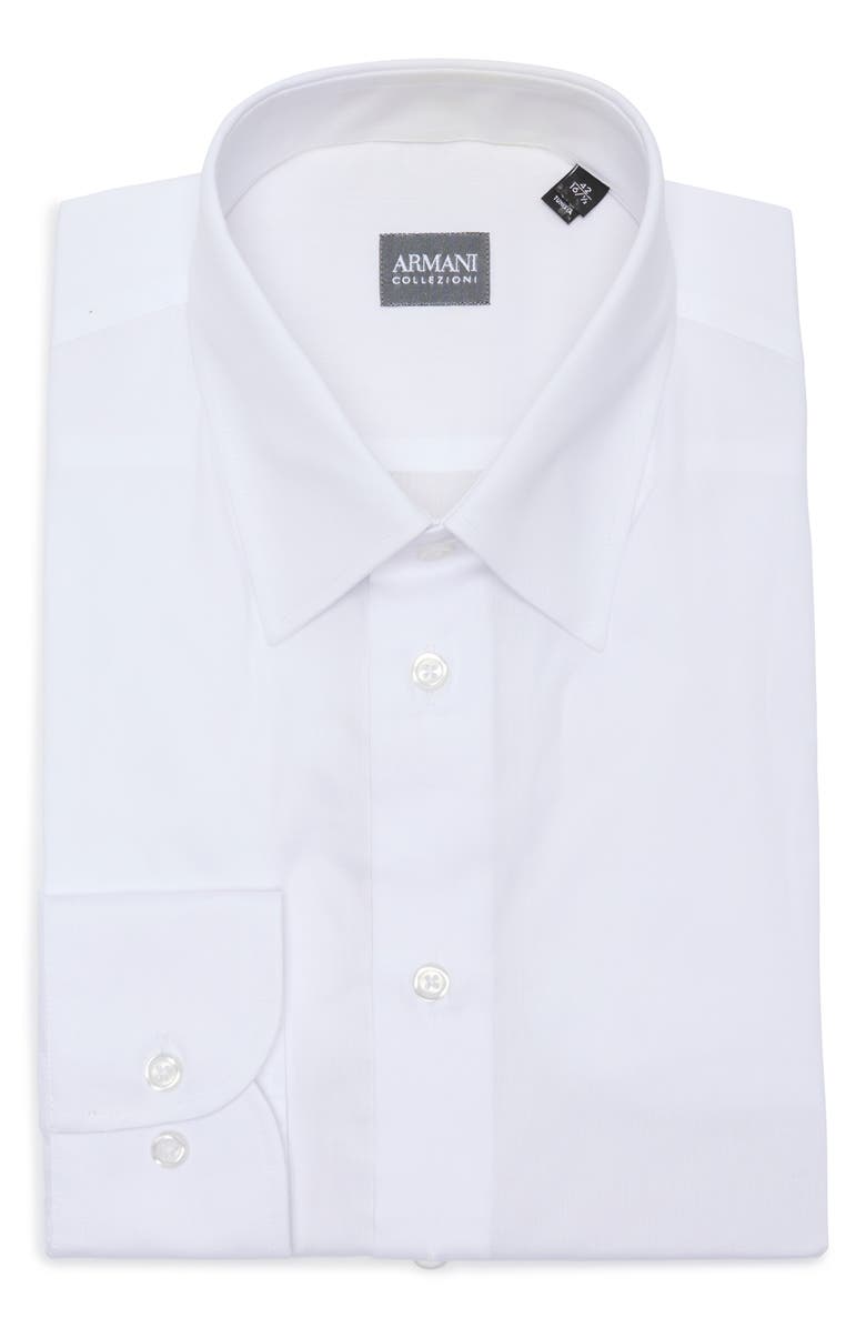 Armani Collezioni Solid Cotton Twill Dress Shirt, Alternate, color, Solid White