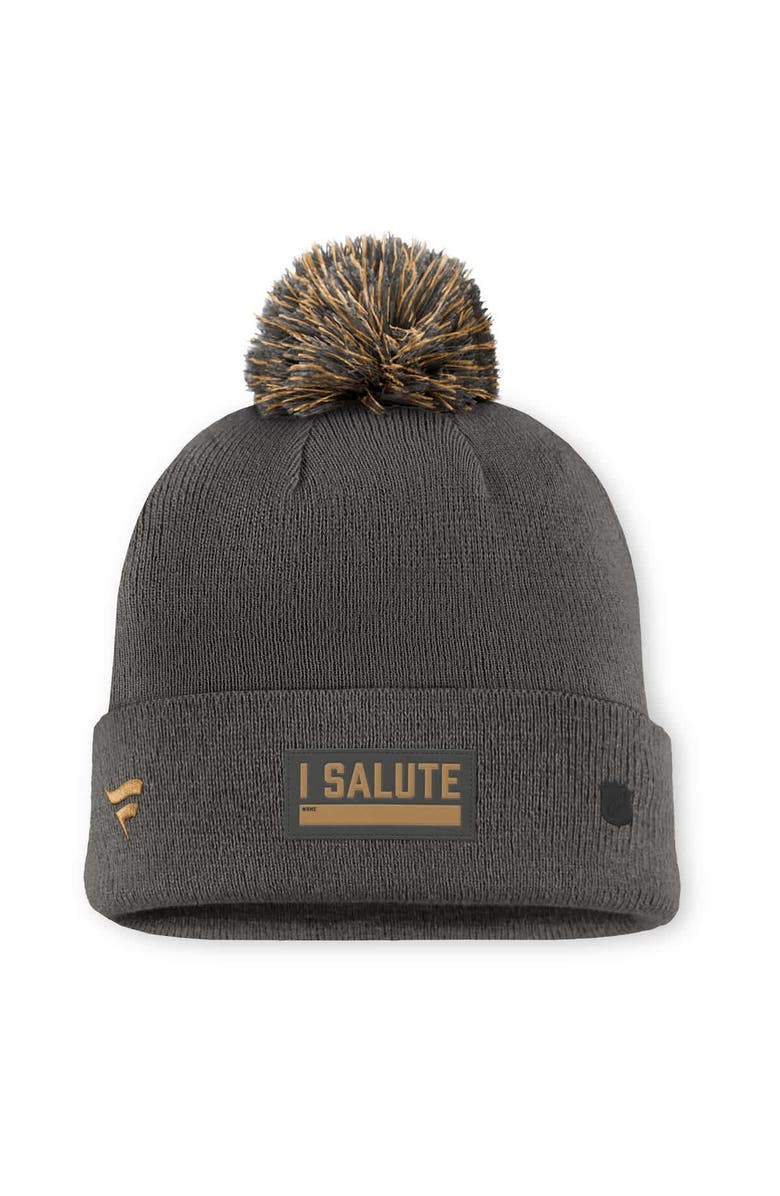 FANATICS Men's Fanatics  Charcoal New York Rangers Authentic Pro Military Appreciation Cuffed Knit Hat with Pom, Alternate, color, Charcoal