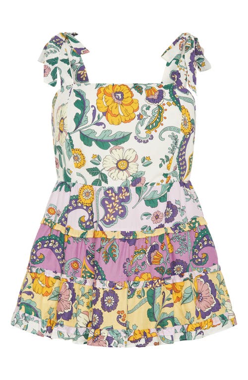 City Chic Cleo Smocked Tie Shoulder Top In Multi
