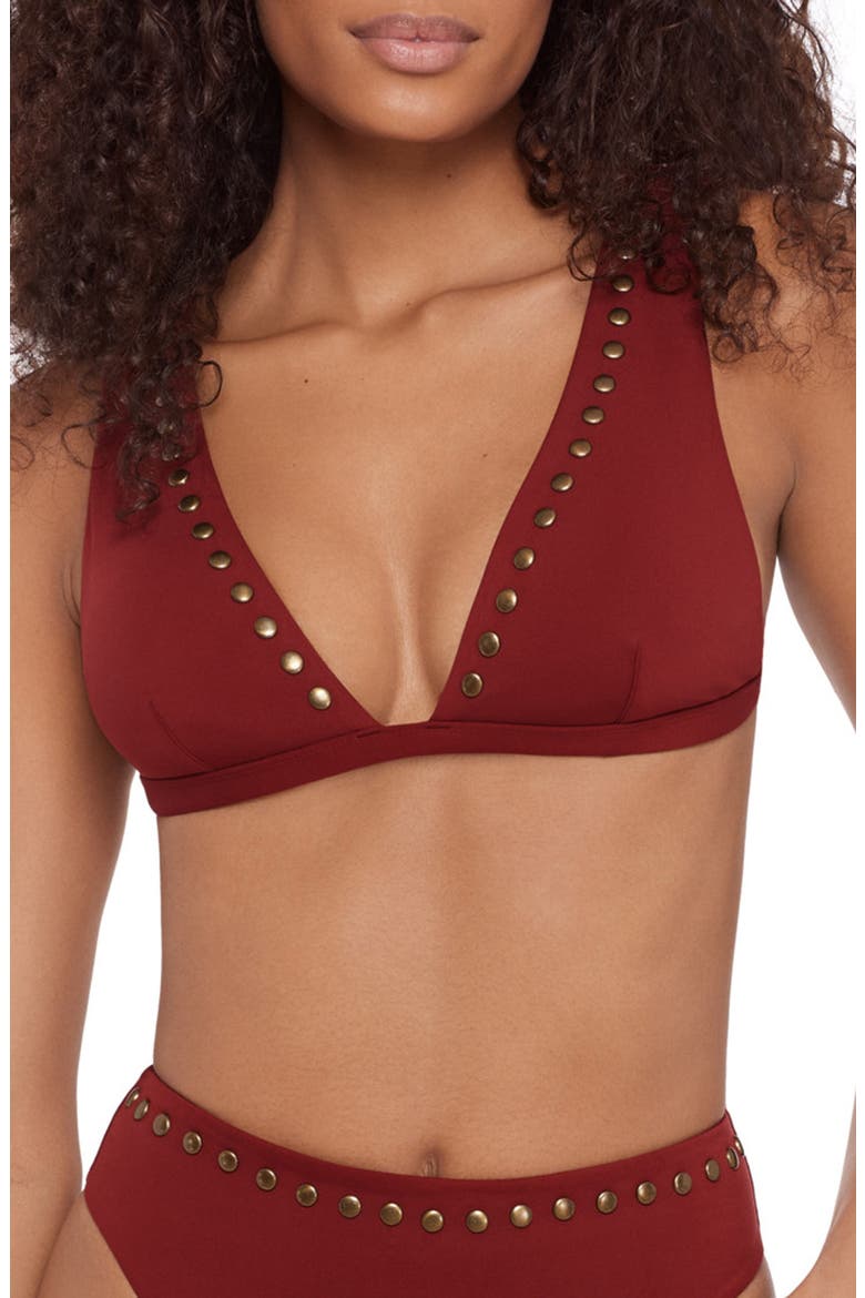 Studded Triangle Bikini Top, Main, color, SANGRIA
