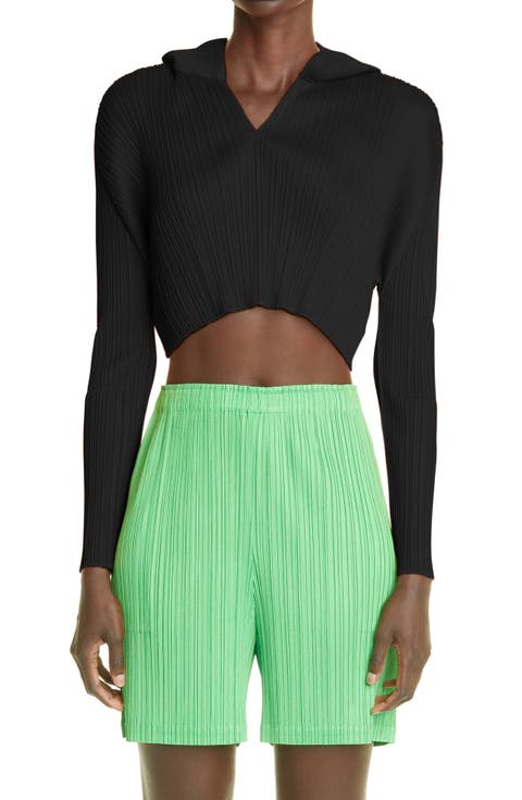 Pleated Crop Hoodie