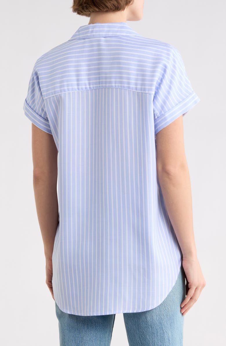 beachlunchlounge Kenzie Stripe Short Sleeve Button-Up Shirt, Alternate, color, Whisper Lilac