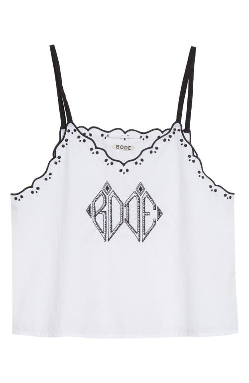 Bode Diamond Monogram Cotton Poplin Tank In White