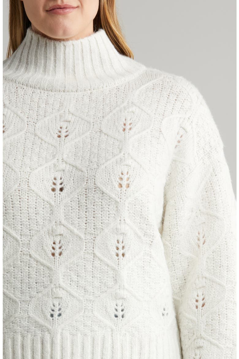 Curve Cable Stitch Turtleneck Sweater, Alternate, color, CREAM