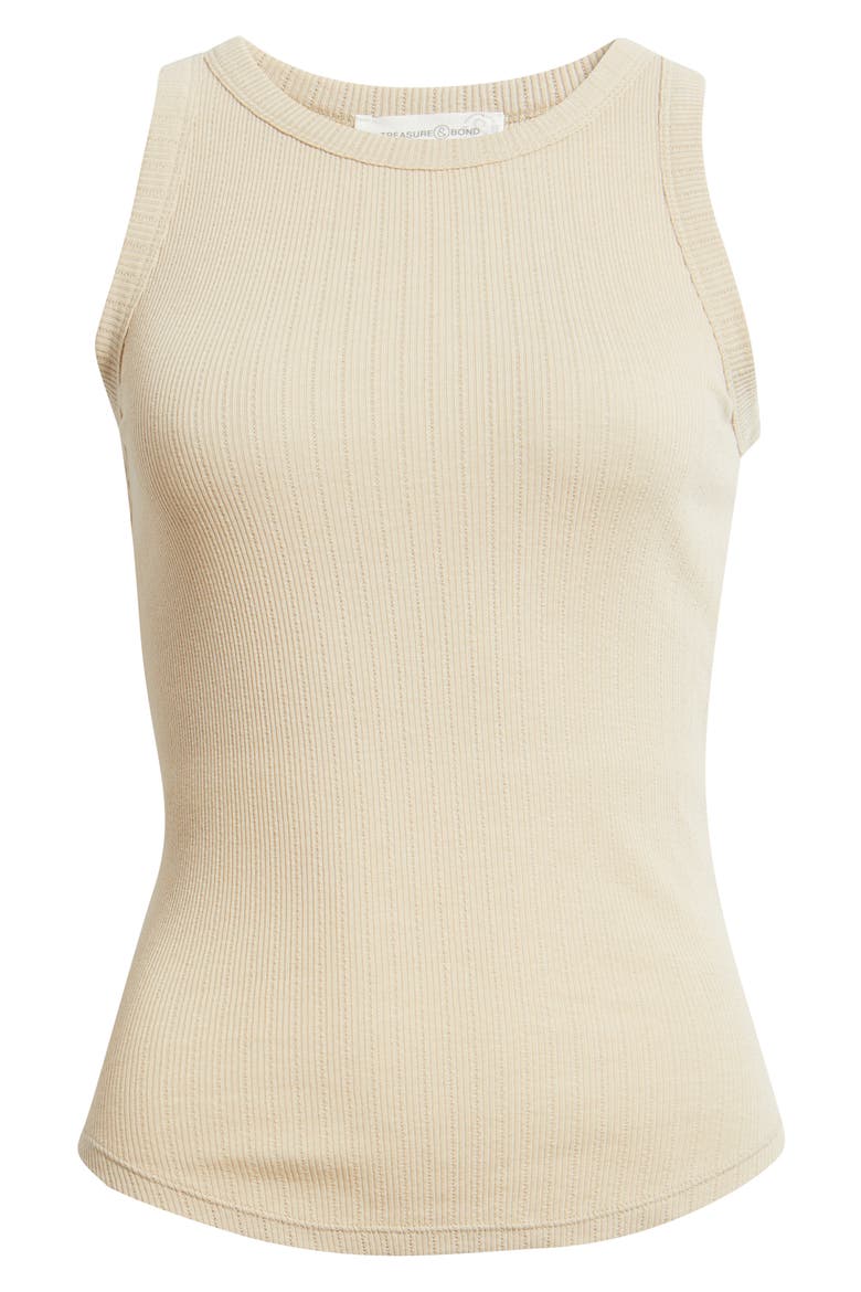 Pointelle Rib Crewneck Tank, Alternate, color, BEIGE HUMUS