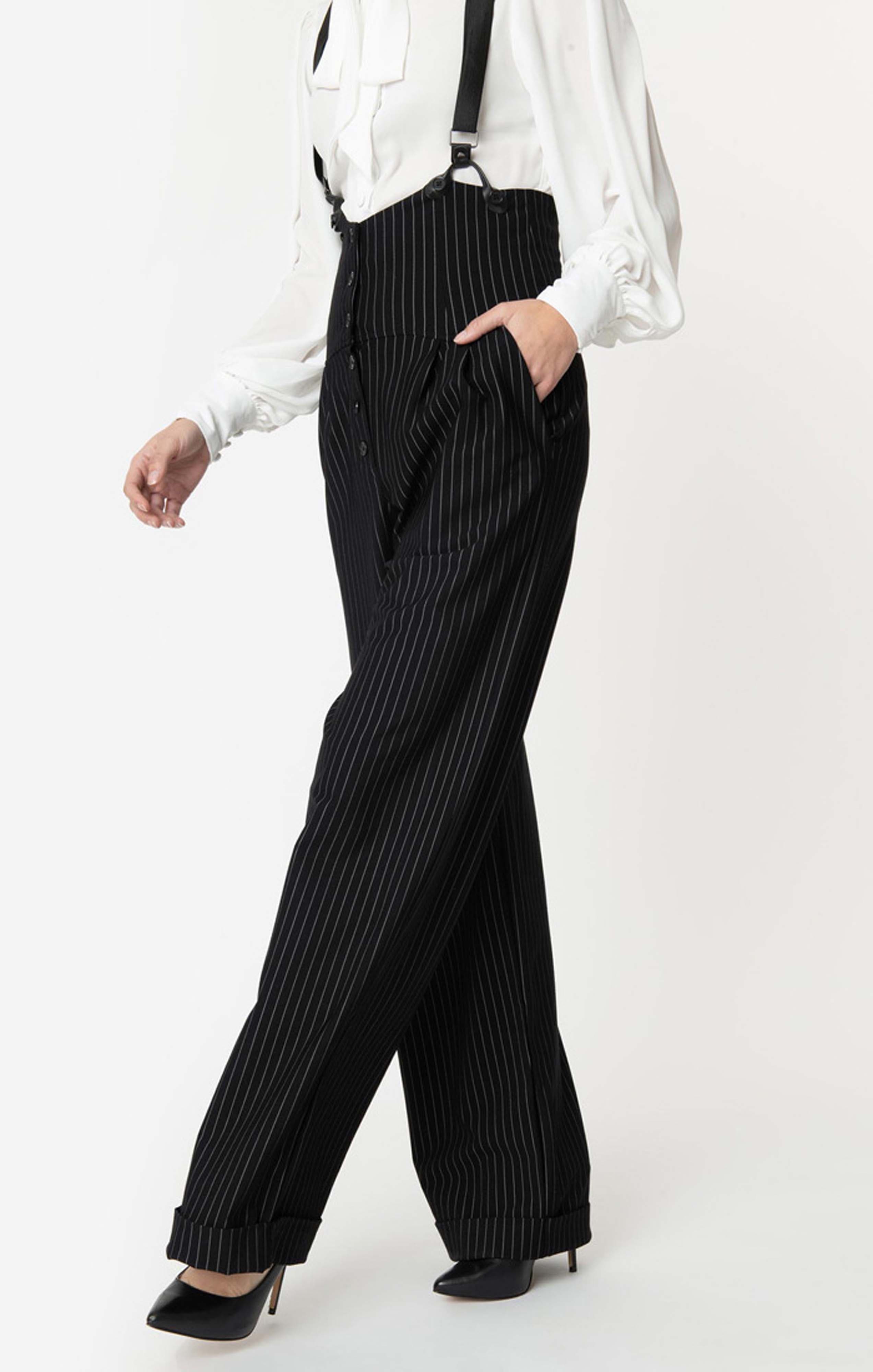 Unique Vintage Thelma High Waist Suspender Pants (Women) | Nordstrom