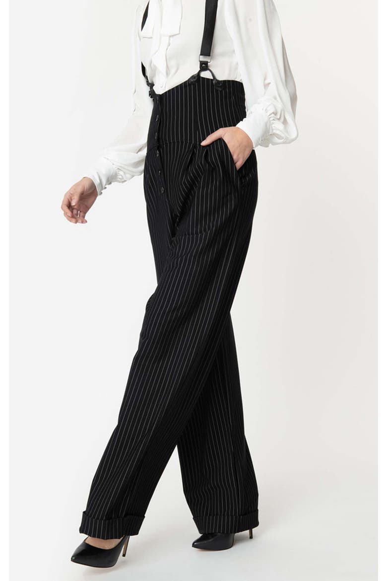 Thelma High Waist Suspender Pants, Alternate, color, Black & White Pin Stripe
