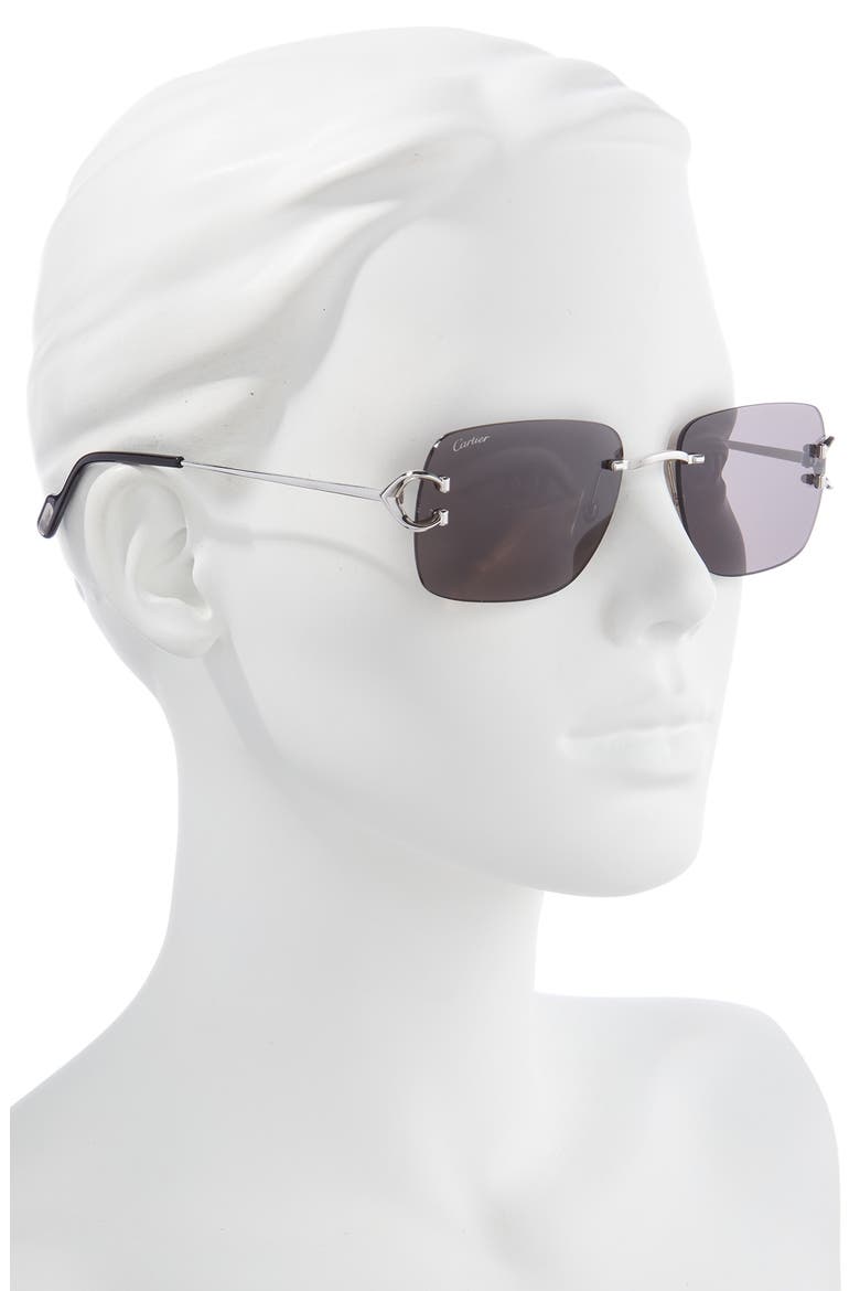 59mm Rimless Rectangular Sunglasses, Alternate, color, SILVER