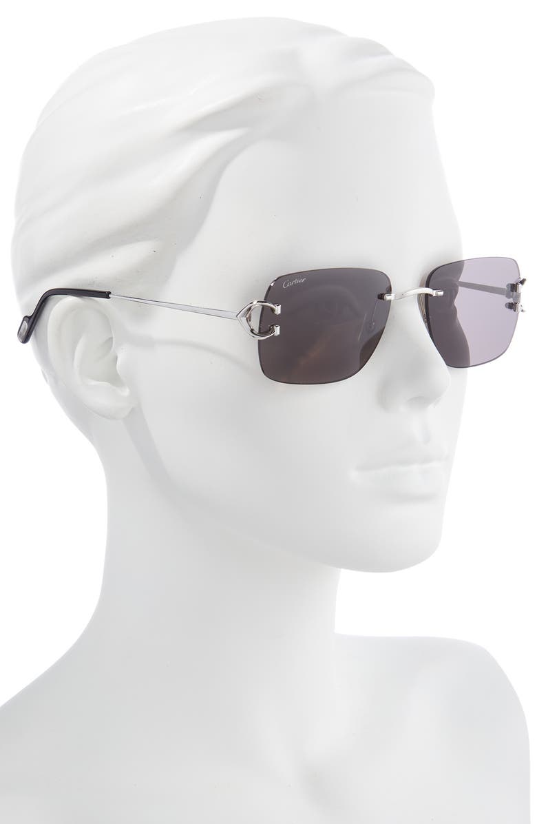 Cartier 59mm Rimless Rectangular Sunglasses, Alternate, color, Silver