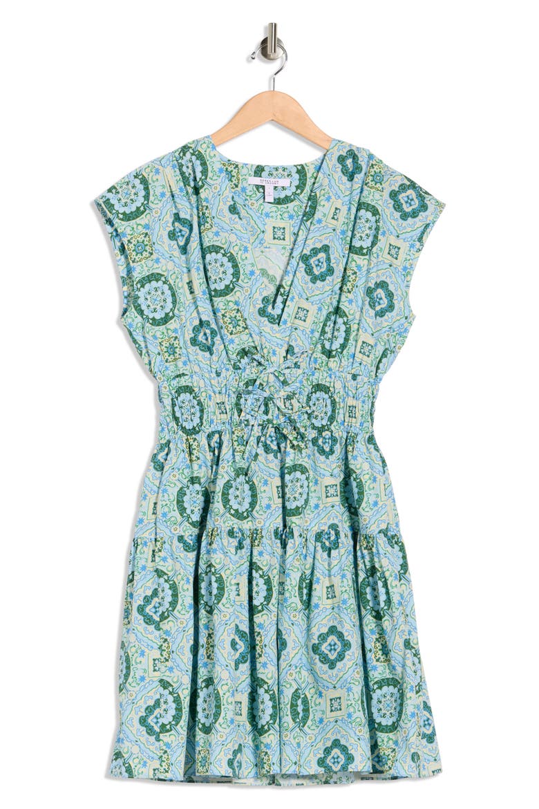 Tora Floral Print Shirred Dress, Alternate, color, BLUE MEDALLION