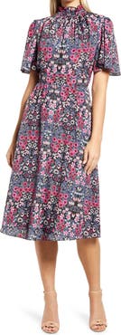 Julia Jordan Ruffle Neck Flutter Sleeve A-Line Dress