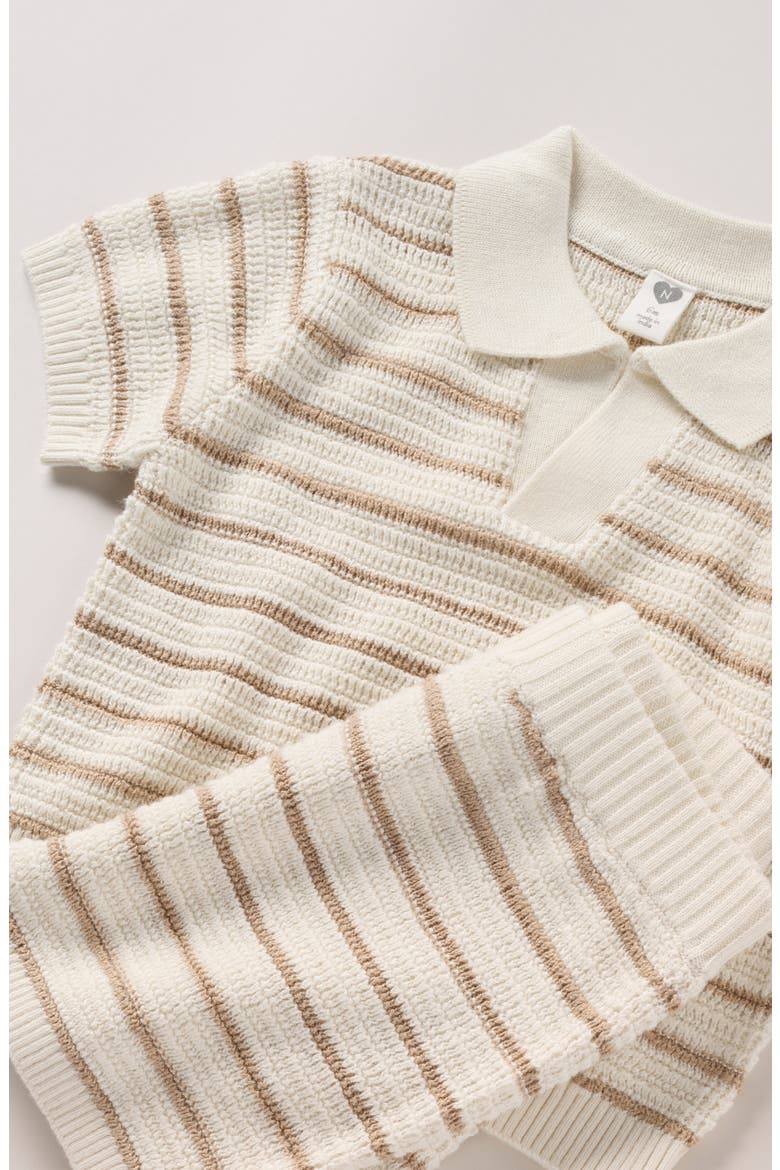 Cotton Blend Knit Polo Sweater & Shorts Set, Alternate, color, IVORY TOFU ABE STRIPE