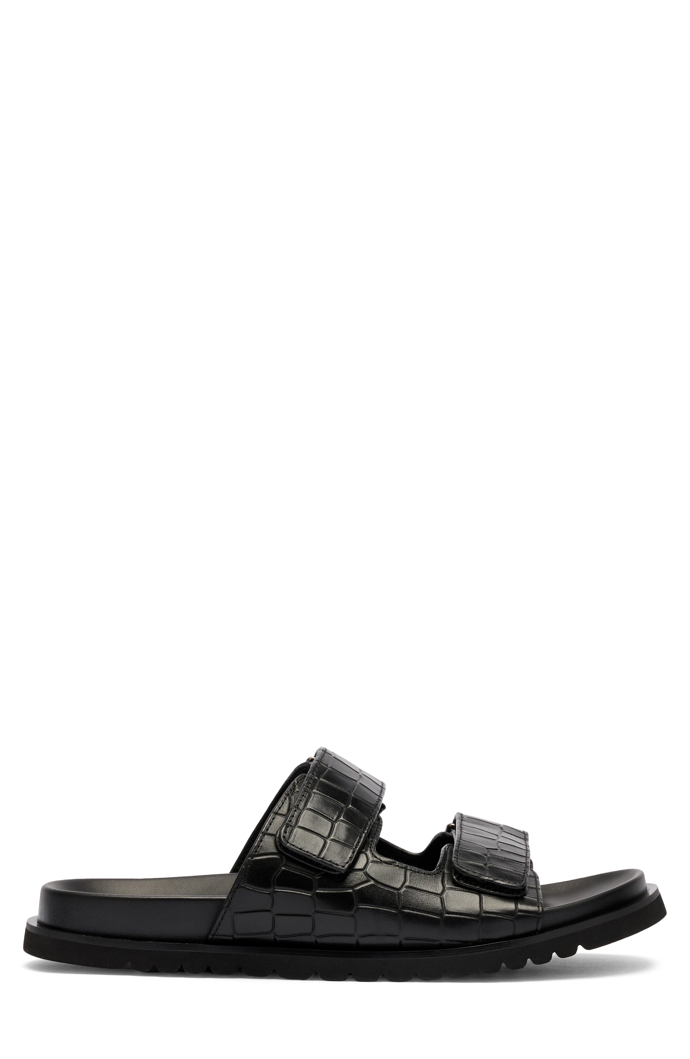 MARC NOLAN Monaco Croc Embossed Leather Slide Sandal, Alternate, color, Black Croc