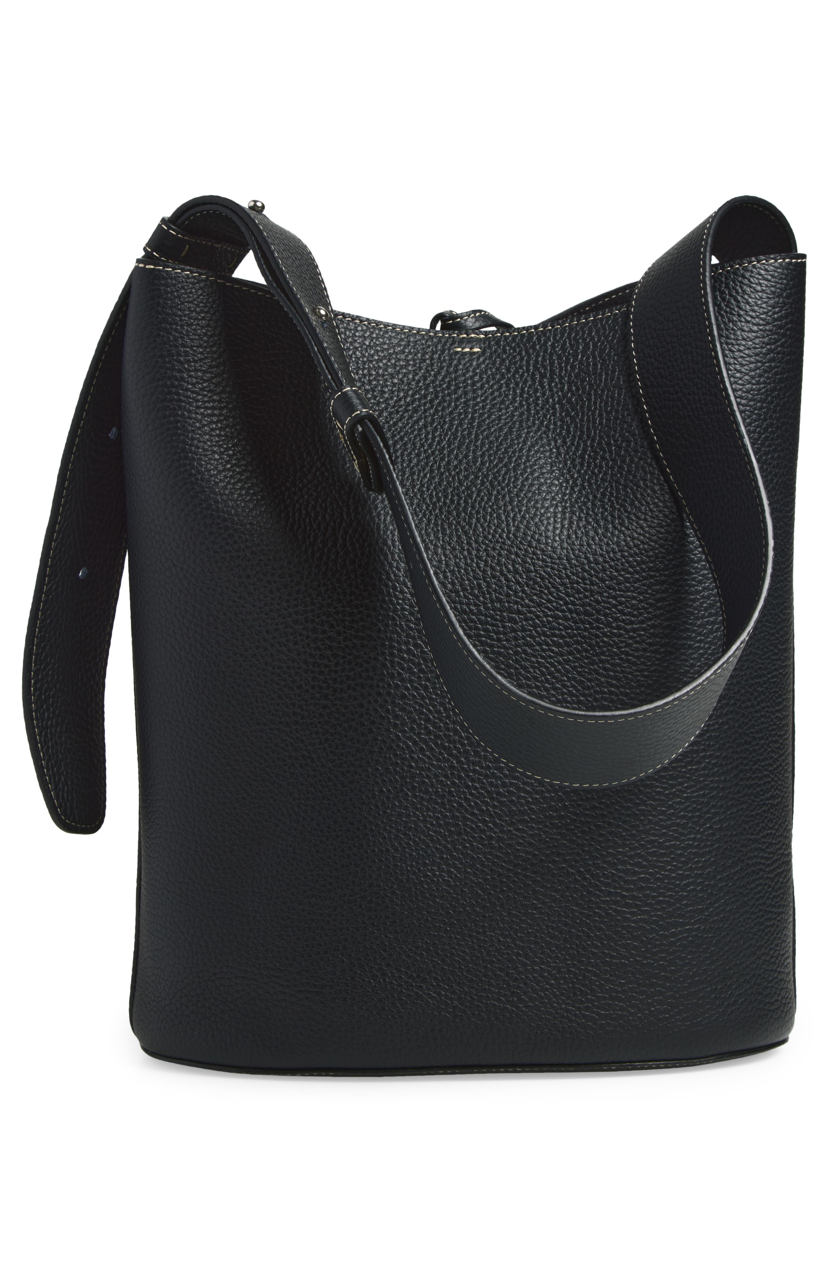 Norma Leather Bucket Tote, Alternate, color, BLACK GROSGRAIN