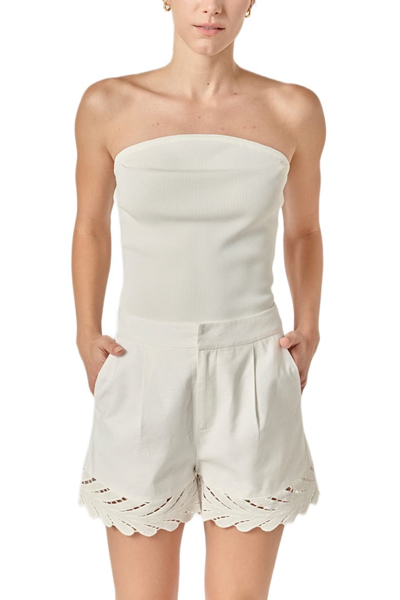 Embroidered Linen & Cotton Shorts, Alternate, color, OFF WHITE