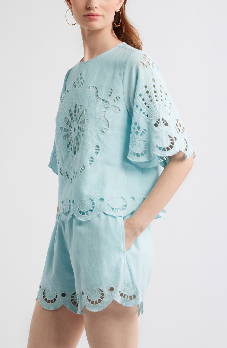 Treasure & Bond Eyelet Cotton Blend Top, Alternate, color, Blue Glow