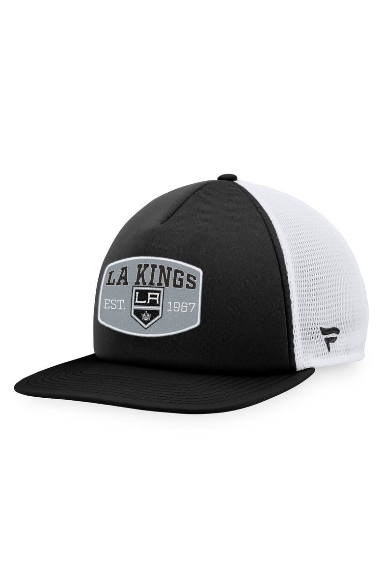 FANATICS Men's Fanatics Branded Black/White Los Angeles Kings Foam Front Patch Trucker Snapback Hat, Main, color,