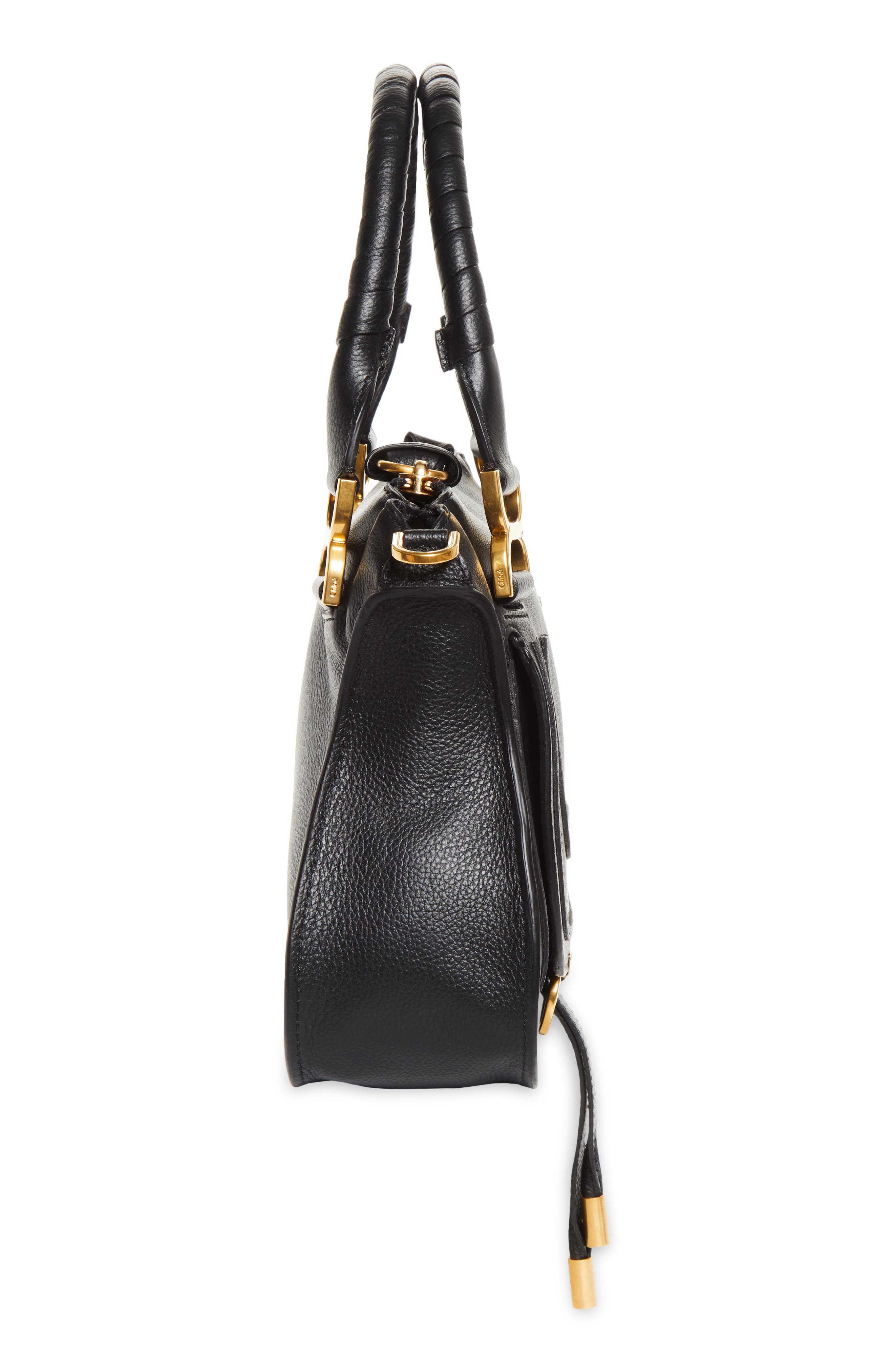 Chloé Small Marcie Leather Satchel, Alternate, color, Black