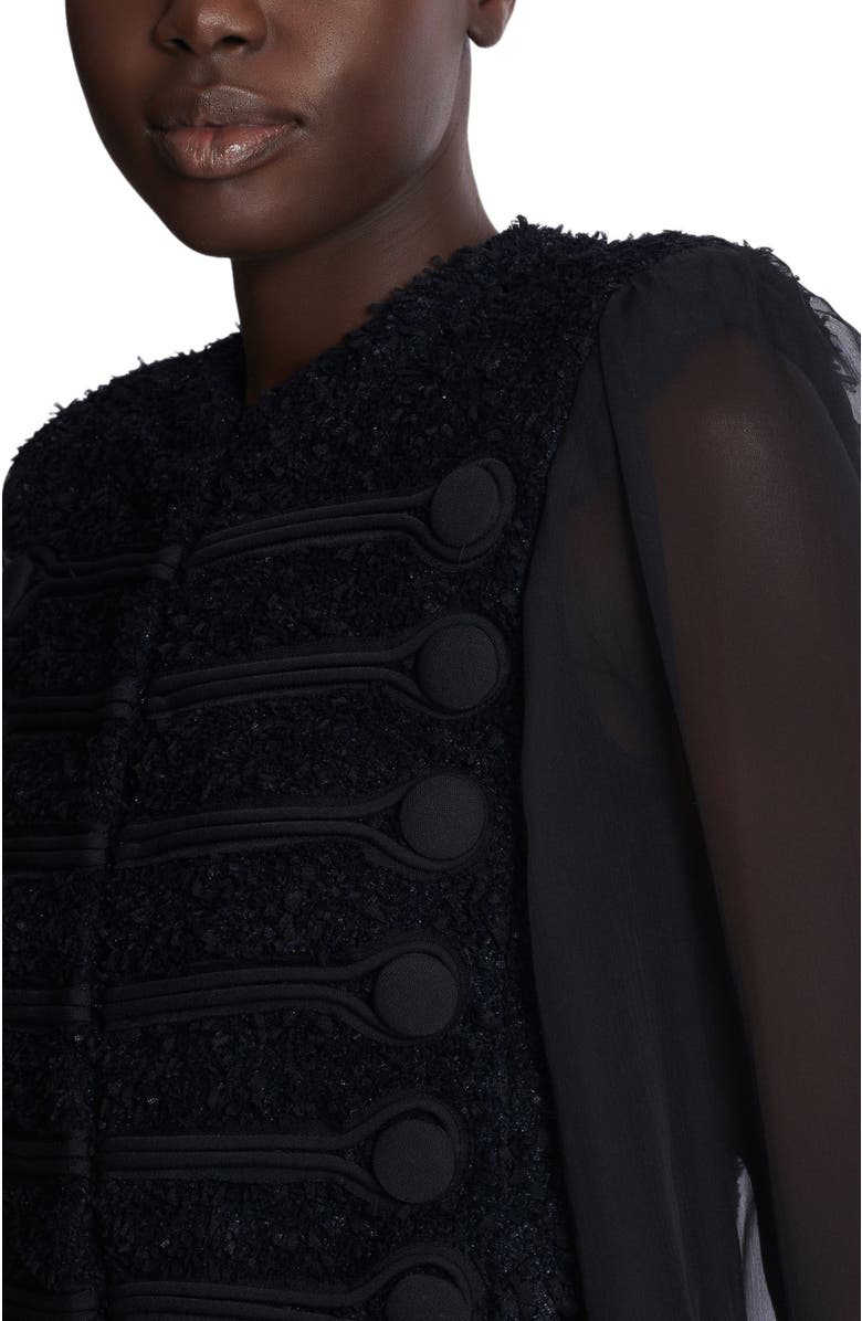 Balmain Edge-To-Edge Tweed And Chiffon Jacket, Alternate, color,