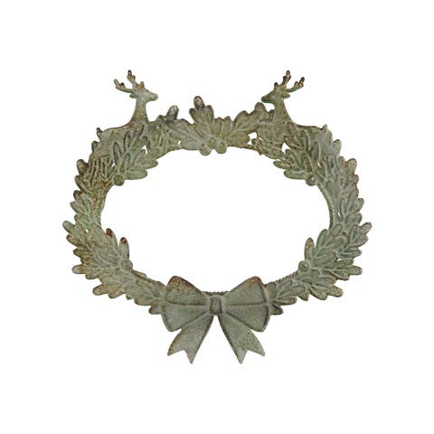 Oval Iron Wreath Wall Decor with Deer and Bow, Distressed Patina