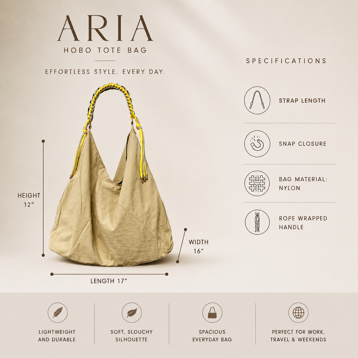 Youzey The Aria Hobo Tote, Alternate, color, Beige