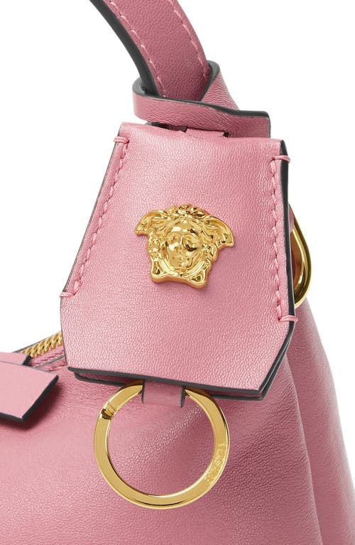 Versace Small Logo Leather Hobo Bag In English Rose Gold