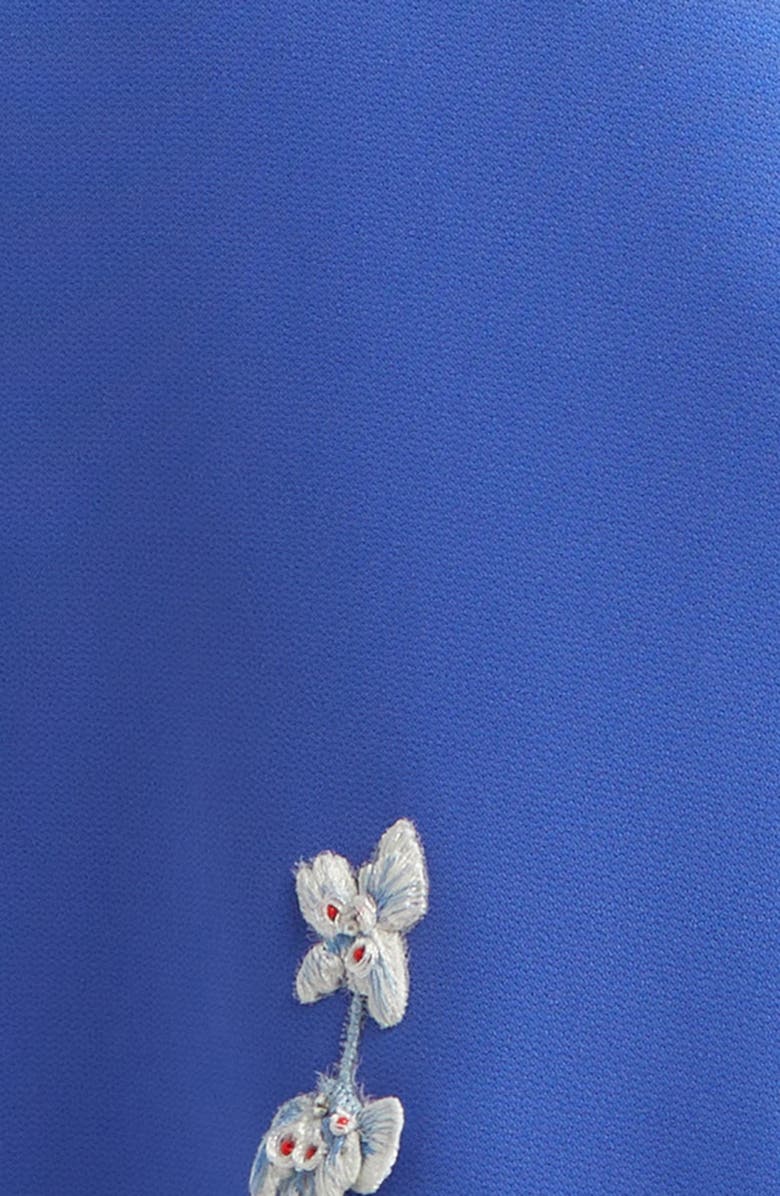 Carolina Herrera Floral Embroidered Stretch Crepe Gown with Bows, Alternate, color, Delphinium Mult