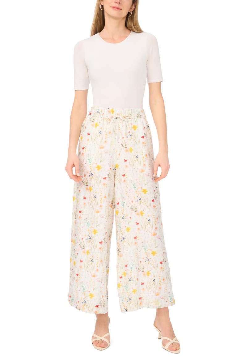 Floral Print Tie Waist Wide Leg Pants, Alternate, color, ULTRA WHITE