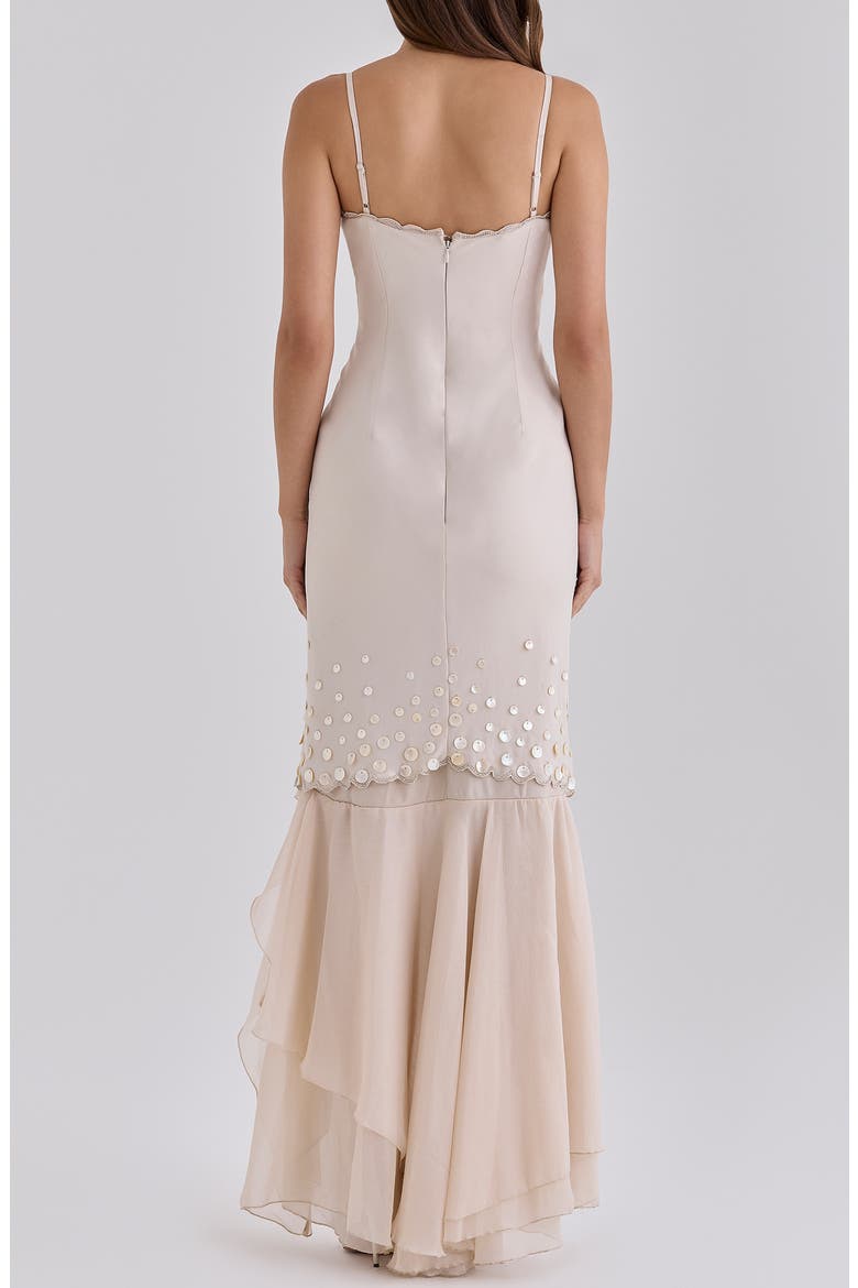 Santana Georgette Ruffle Gown, Alternate, color, ALMOND