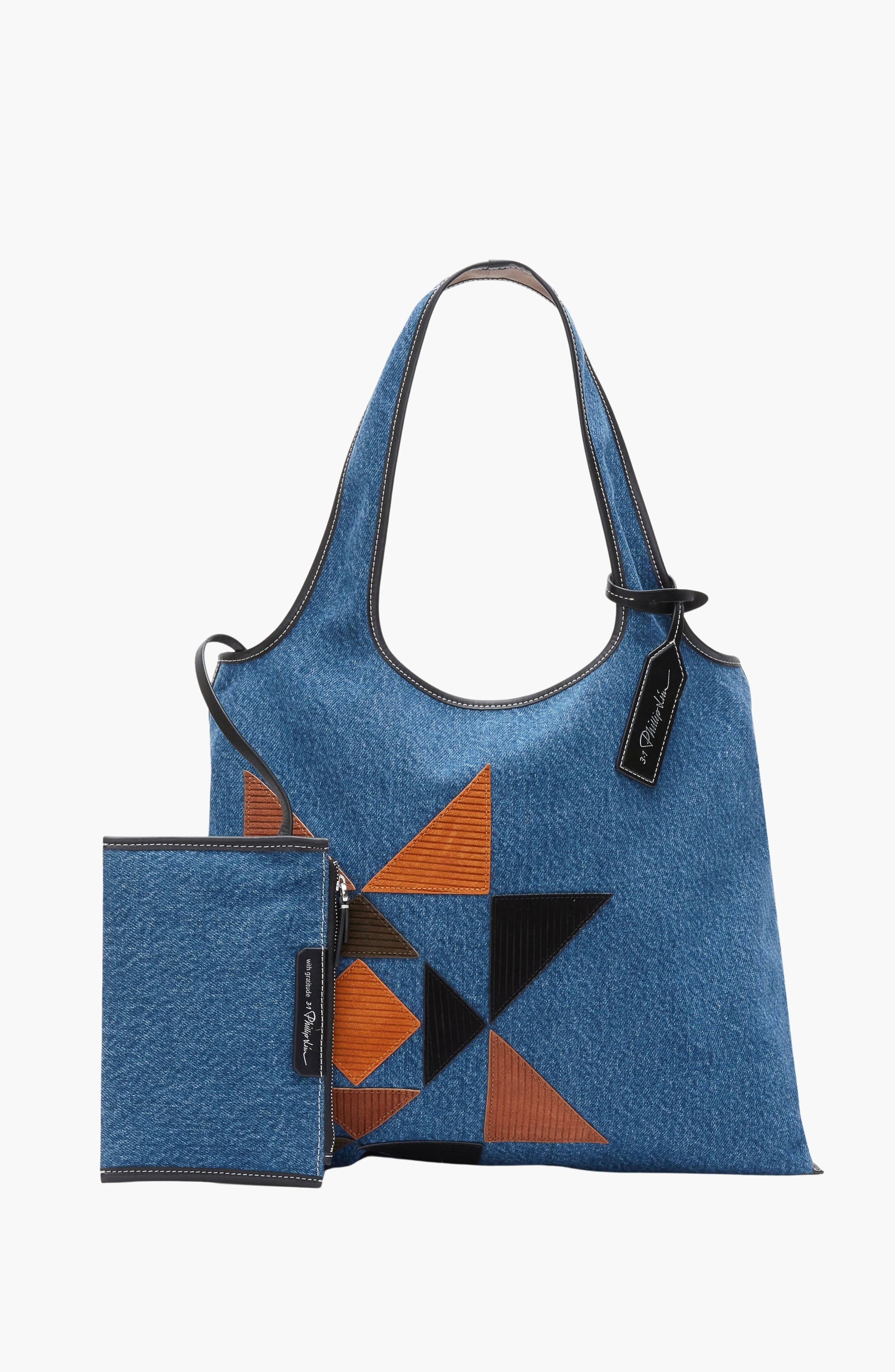 Denim Suede Patch Market Tote, Alternate, color, Blue Indigo Multi