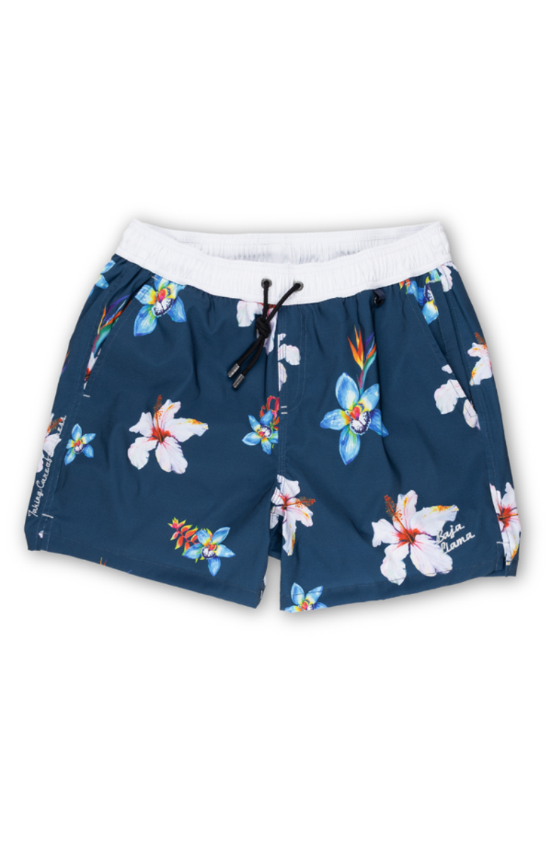 Baja Llama Flower Powers - Stretch Swimsuit, Main, color, Navy