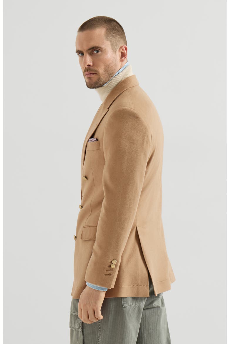 Camel flannel one-and-a-half breasted Tailor blazer with metal buttons, Alternate, color, Camel
