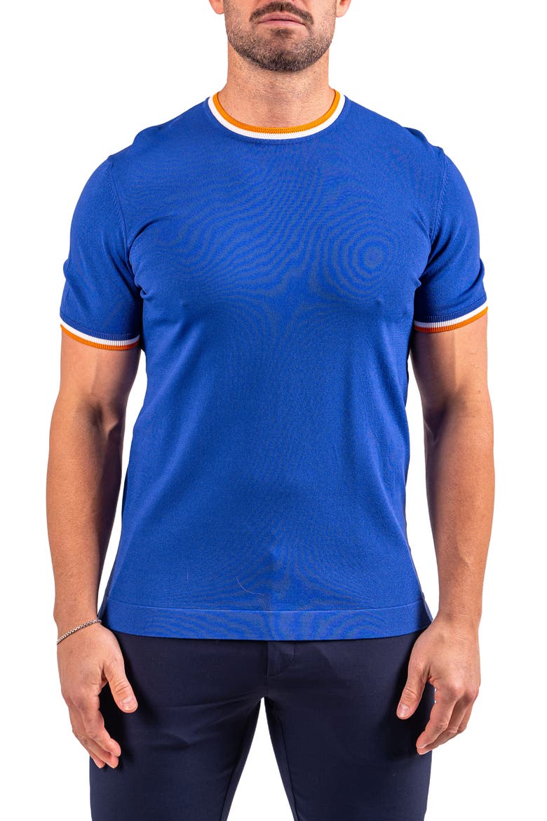 Tipped Short Sleeve Sweater, Main, color, BLUE