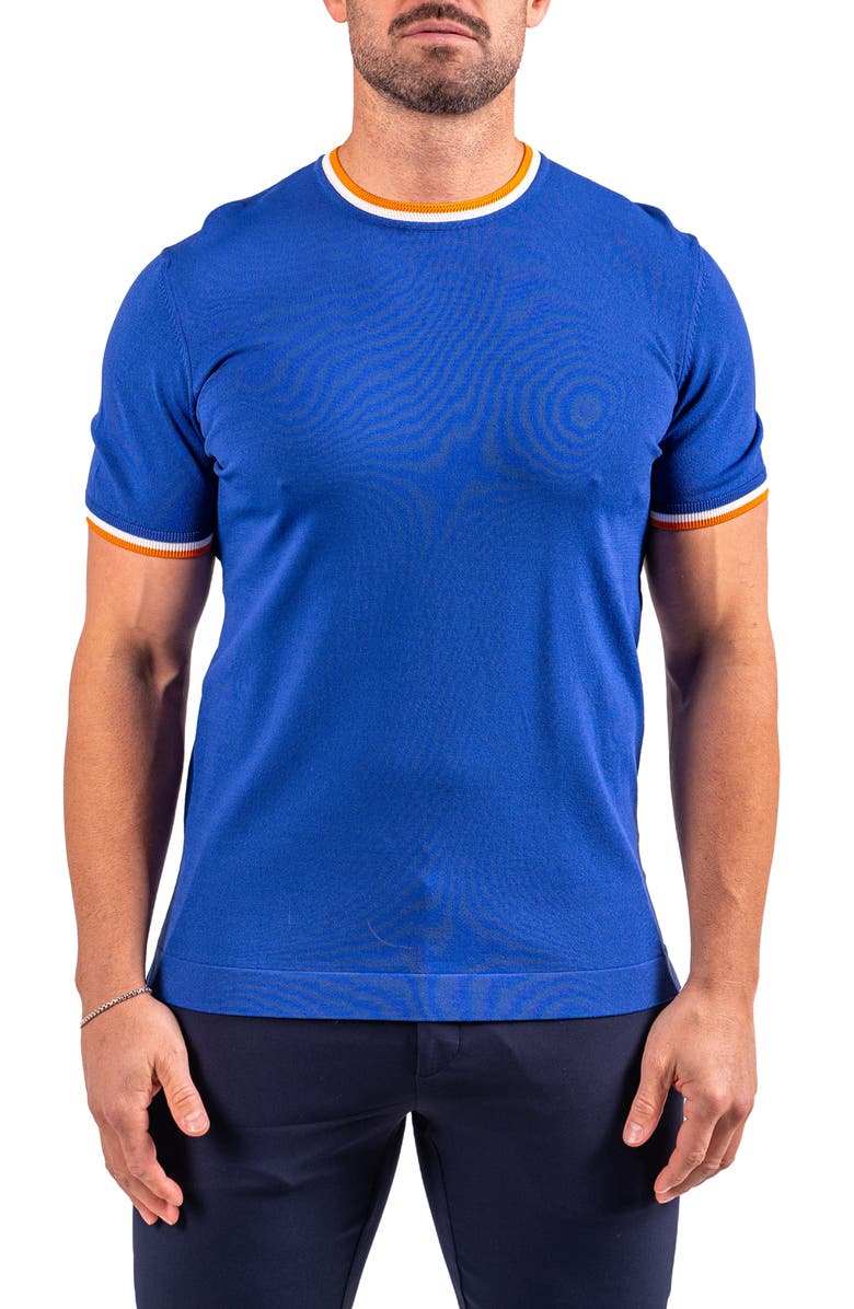 Maceoo Tipped Short Sleeve Sweater, Main, color, Blue