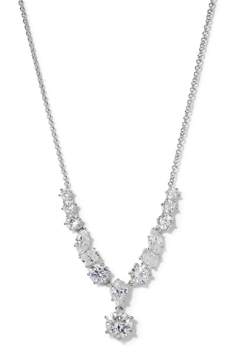 Beatrix Mixed Cubic Zirconia Frontal Necklace, Main, color, RHODIUM