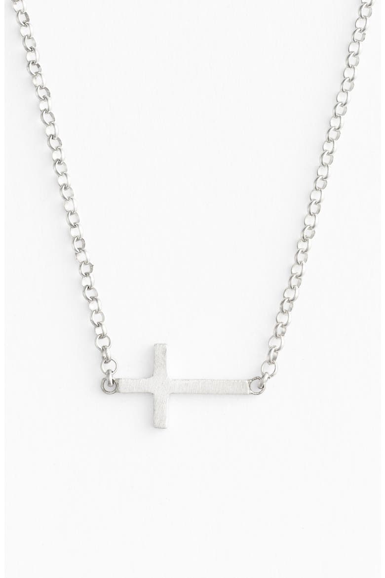 'Reminder - Faith' Sideways Cross Pendant Necklace, Alternate, color, STERLING SILVER