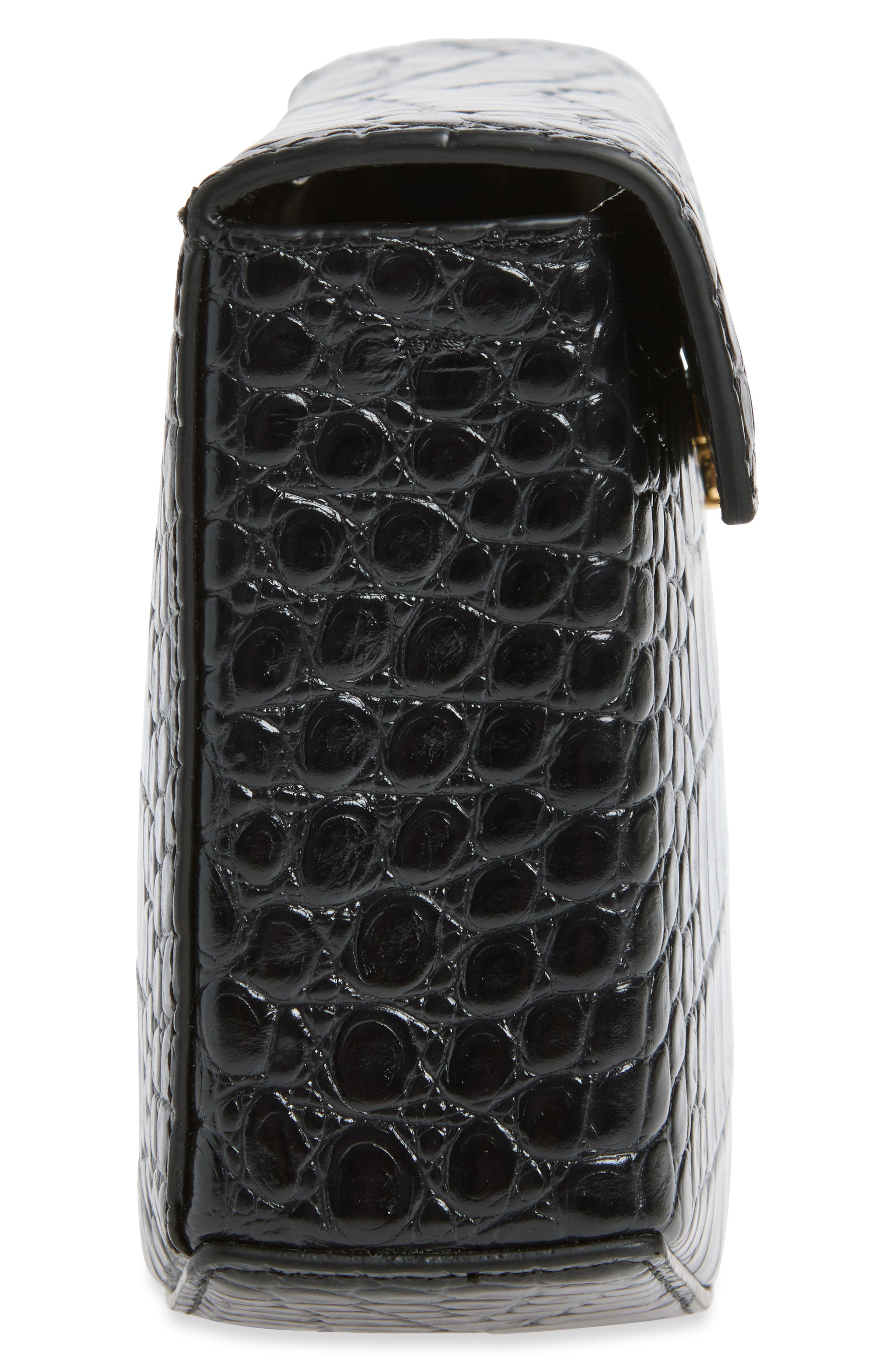 Clip Croc Embossed Leather Clutch, Alternate, color, BLACK