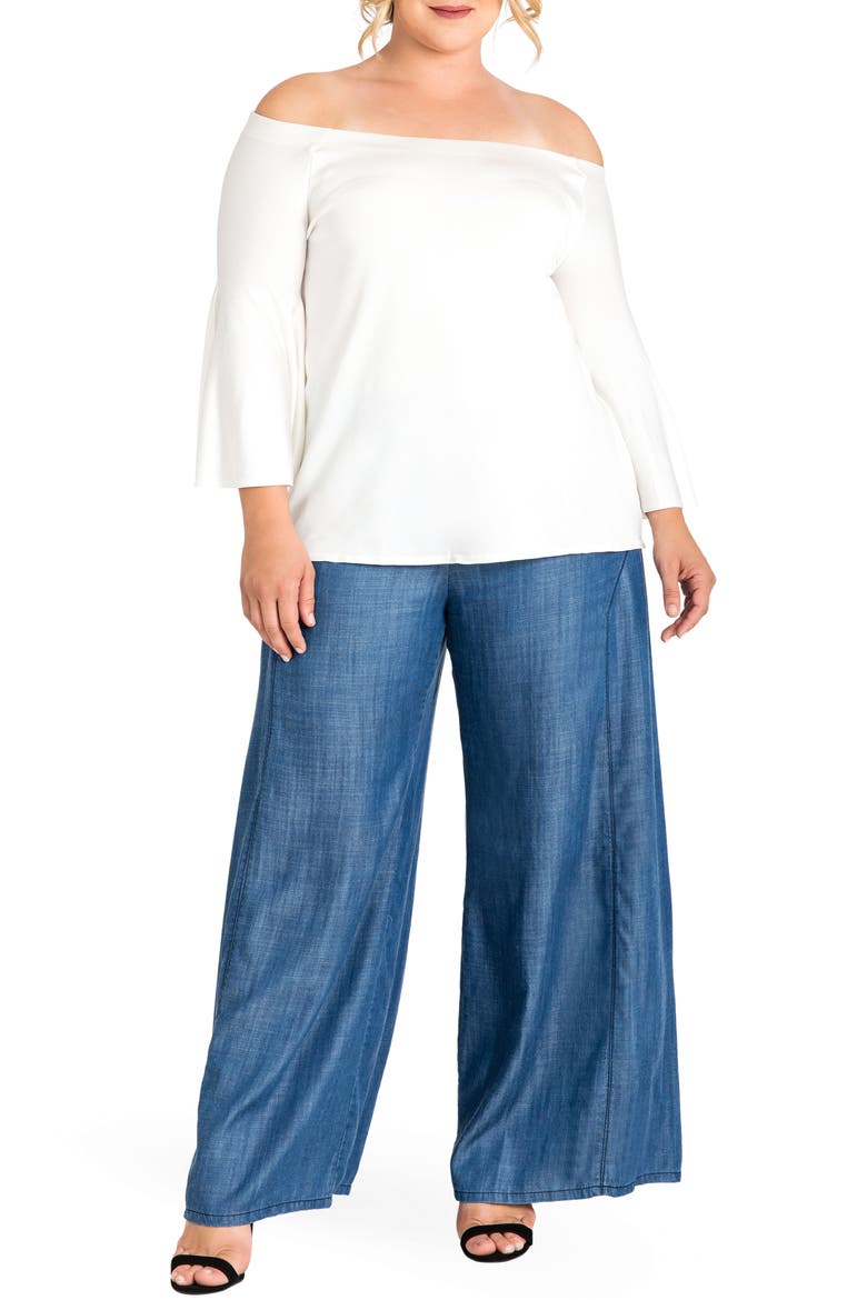 Perry Tencel® Denim Palazzo Pants, Alternate, color, ALMOST RINSED