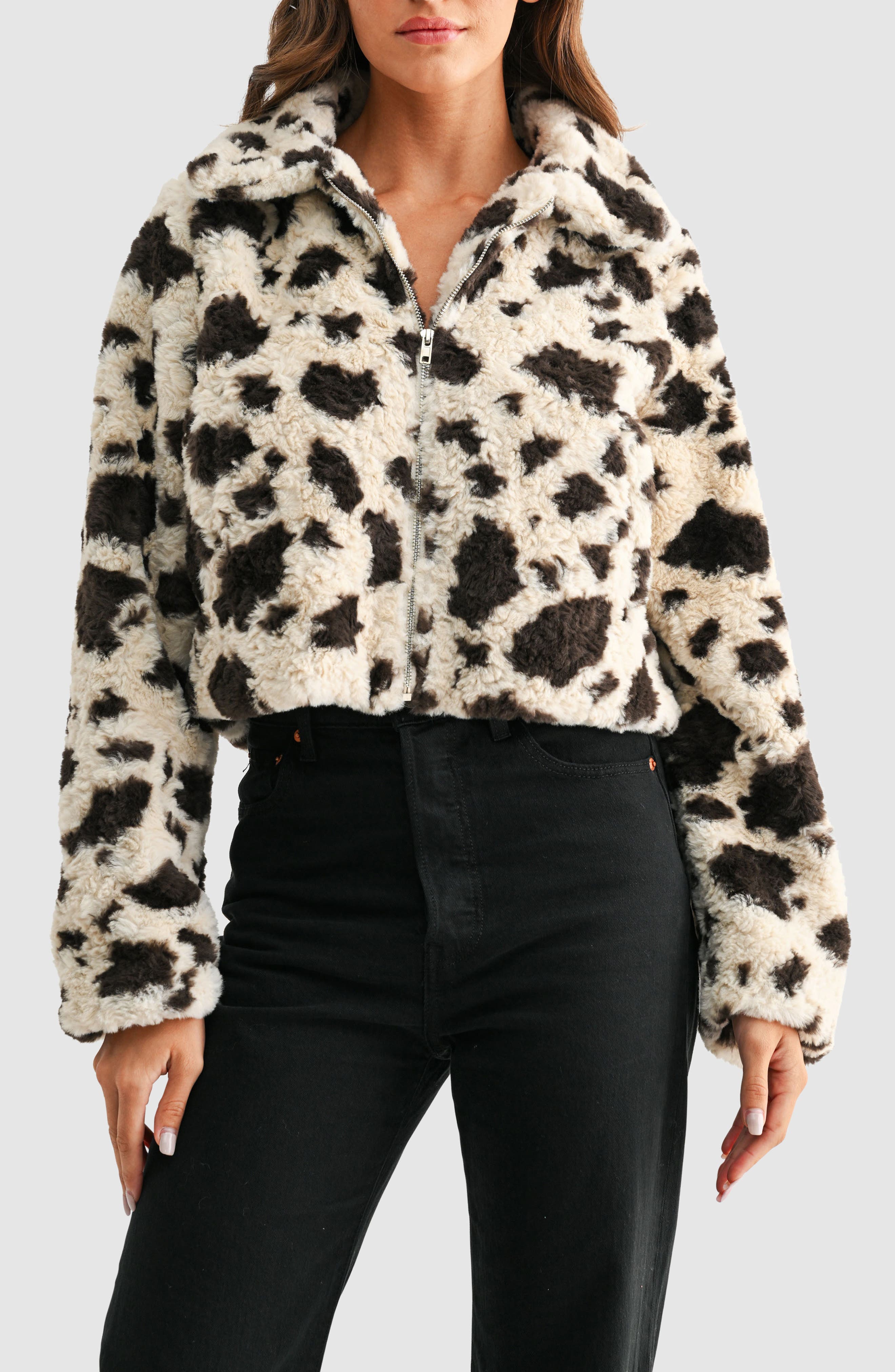 All in Favor Animal Print High Pile Fleece Jacket