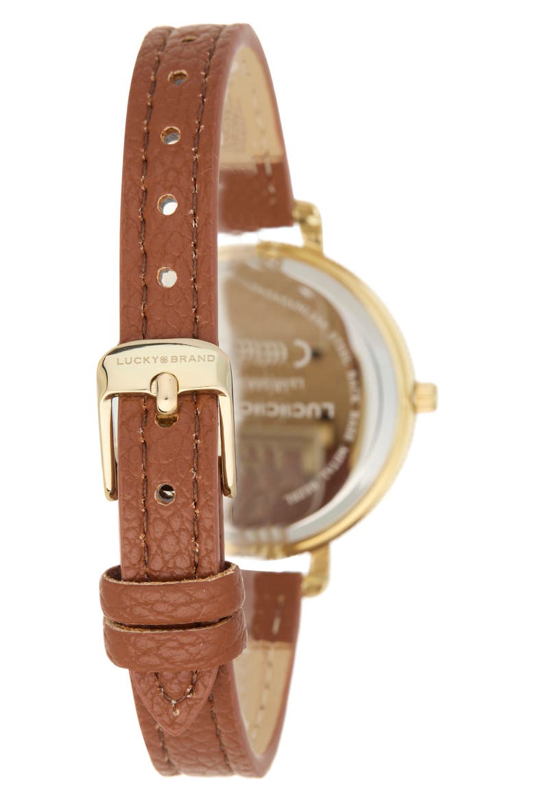 Round Analog Leather Strap Watch, 34mm, Alternate, color, BROWN