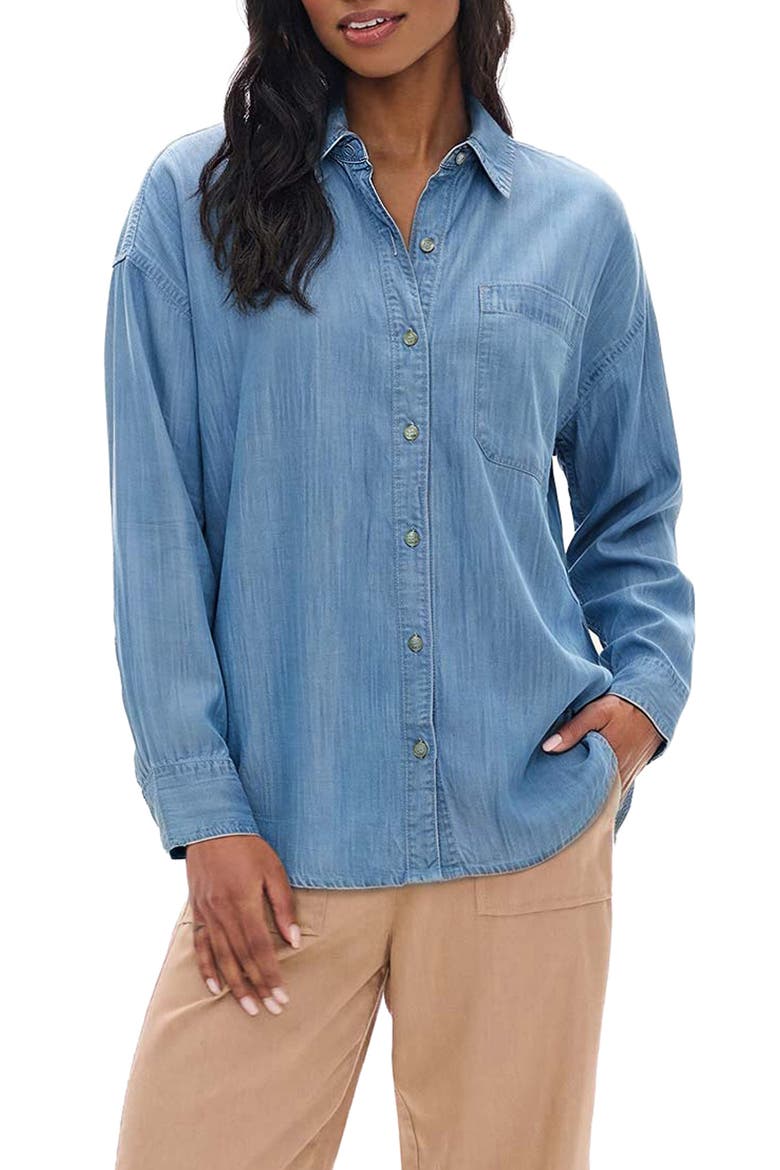 Relaxed Long Sleeve Button Down Shirt, Main, color, LIGHTWASH BLUE