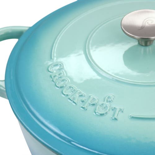 Crock-pot Artisan 5 Quart Enameled Cast Iron Braiser Pan With Lid In Gradient Aqua Blue In Blue