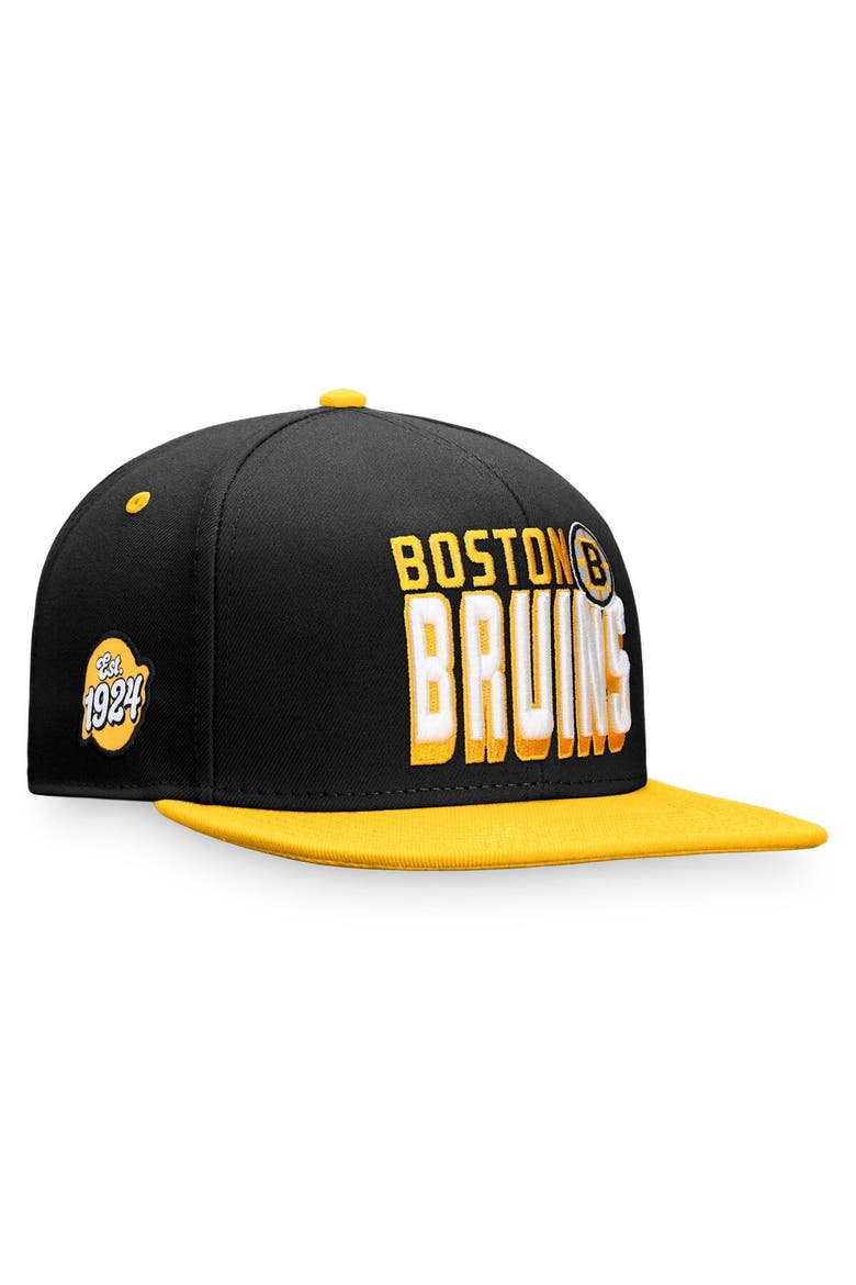 Men's Fanatics Branded Black/Gold Boston Bruins Heritage Retro Two-Tone Snapback Hat, Main, color, Black