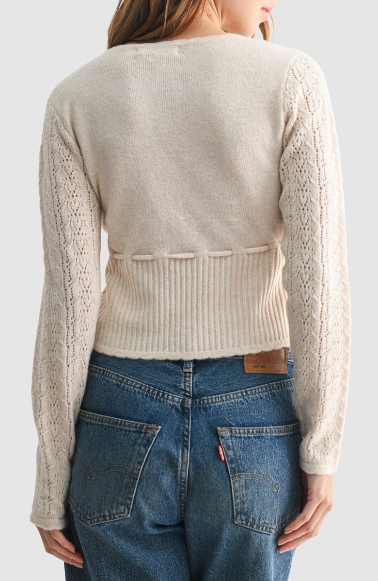 All in Favor Crop Pointelle & Rib Sweater, Alternate, color, Oatmeal