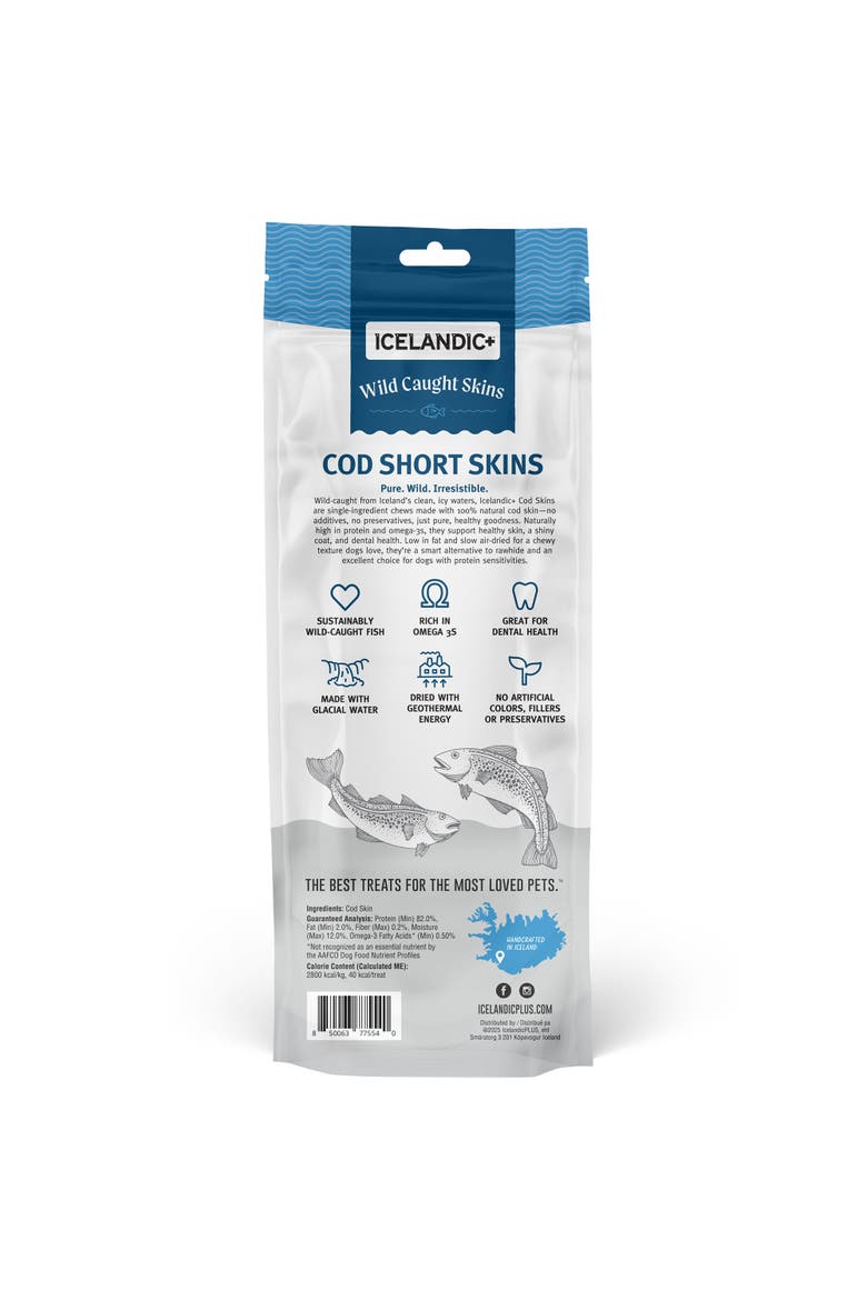 Cod Short Skins 3 Pack - Dog Treat Chews, 8-10" Strips Pet Snack, Alternate, color, Multicolored