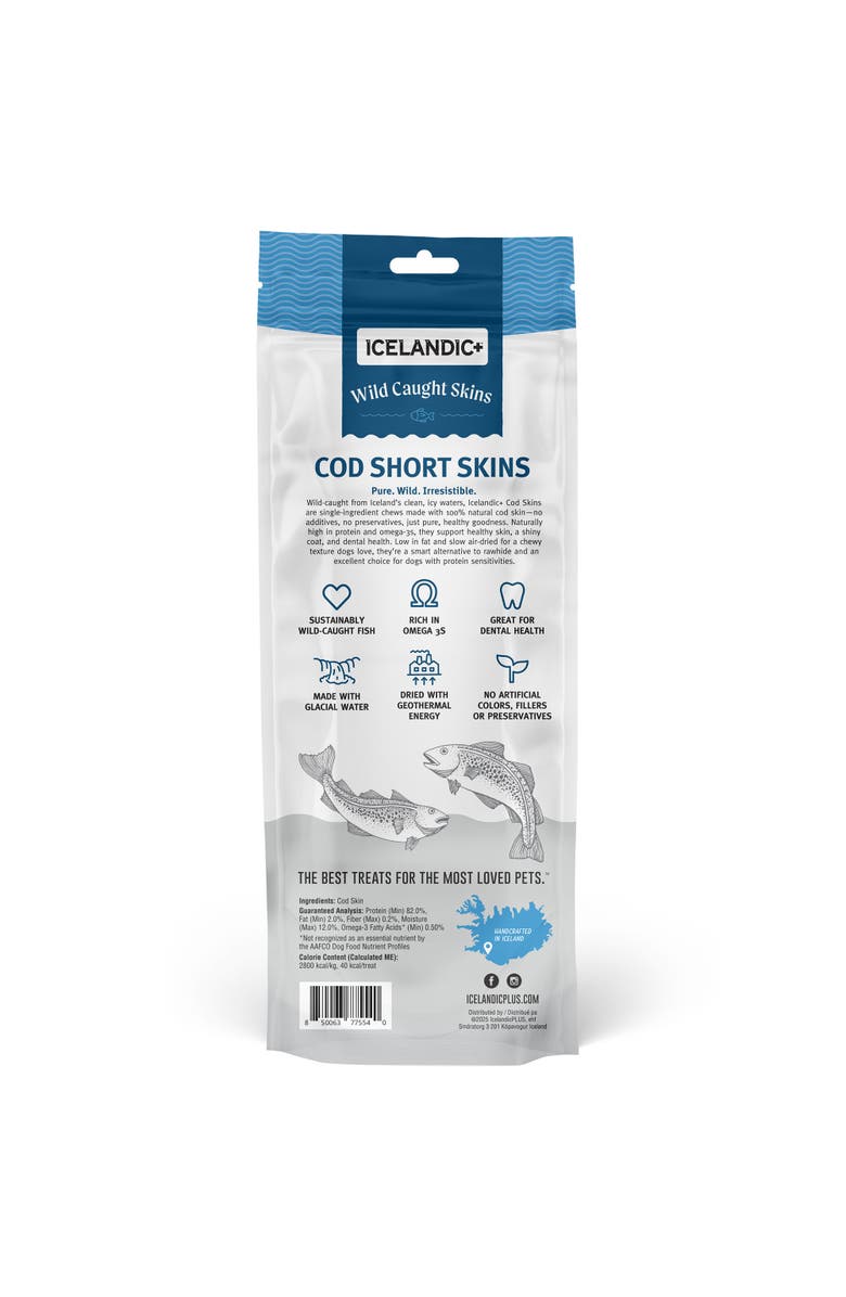 ICELANDIC+ Cod Short Skins 3 Pack - Dog Treat Chews, 8-10" Strips Pet Snack, Alternate, color, 