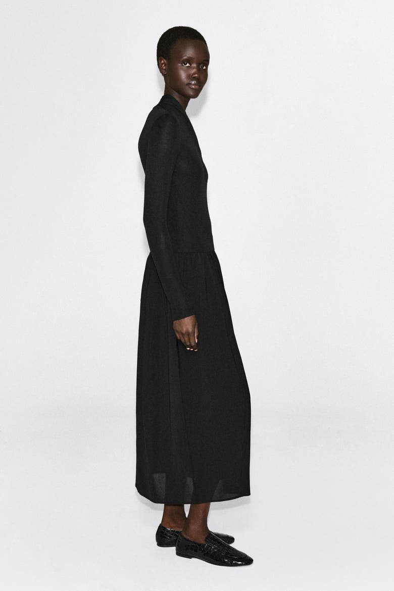 Contrast-panel Wrap-over Dress, Alternate, color, BLACK