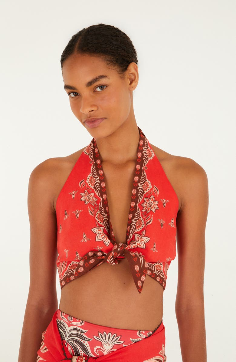 FARM Rio Ainika Garden Red Halter Top, Alternate, color, Red