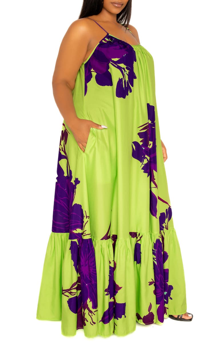 BUXOM COUTURE Floral Print Voluminous Maxi Dress, Alternate, color, Lime Multi